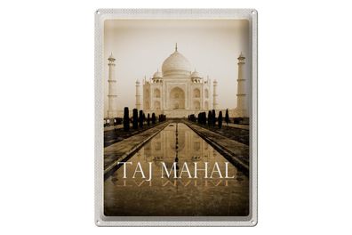 Blechschild Reise 30x40cm Indien schwarz weiß Taj Mahal