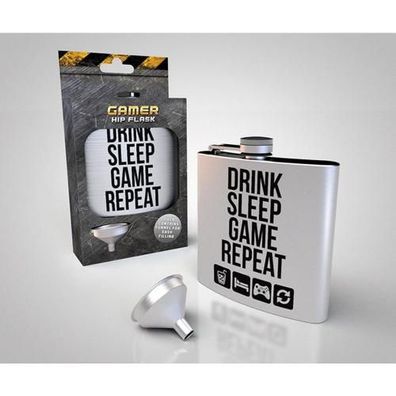 Flachmann "Drink, Sleep, Game, Repeat" Flask Trinkflasche Schnapsflasche 200ml