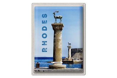 Blechschild Reise 30x40cm Griechenland Rhodos Meer Skulptur