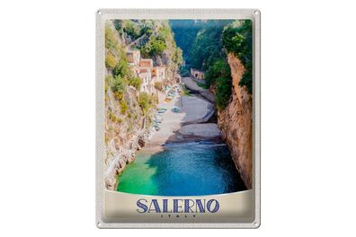 Blechschild Reise 30x40cm Salerno Insel Natur Boot Strand Sonne