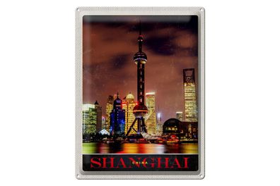 Blechschild Reise 30x40cm Shanghai China Stadt Tower Meer Urlaub