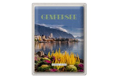 Blechschild Reise 30x40cm Genfersee Urlaub Naturliebe Riesenrad