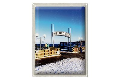 Blechschild Reise 30x40cm Seebad Binz Schnee Winterzeit Meer