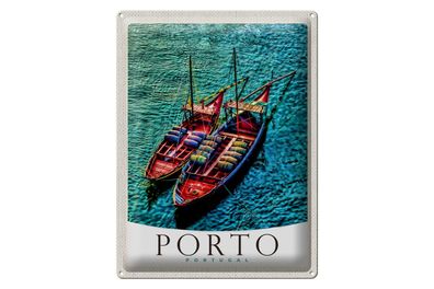 Blechschild Reise 30x40cm Porto Portugal Europa Boote Meer