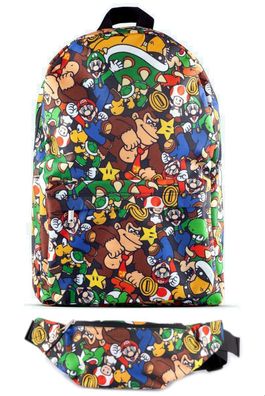 Difuzed Nintendo Rucksack - Super Mario Charaktere + Gürteltasche Bauchtasche