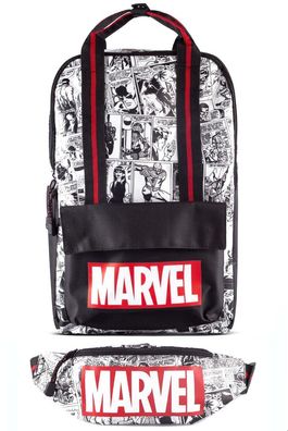 Difuzed Marvel Rucksack - Comic (schwarz/weiß) + Gürteltasche Bauchtasche Tasche