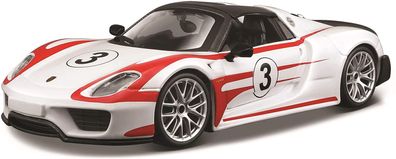 Bburago - Modellauto - Race Porsche 918 Spyder #3 Weissach (weiß, Maßstab 1:24)