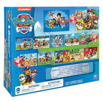 Paw Patrol - Puzzlebox mit 12 Puzzles (24, 48, 100) Chase Skye Marshall Puzzel