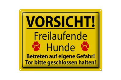 Blechschild Hinweis 40x30cm Vorsicht Freilaufende Hunde