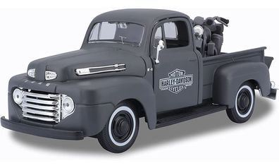 Maisto Ford F1 Pick-Up '48 + Harley WLA Flathead '42 schwarz Maßstab 1:24 Modell