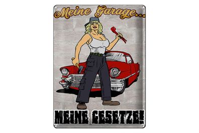 Blechschild Pinup 30x40cm Meine Garage meine Gesetze