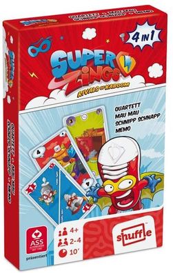 Superzings 22510000 - Spielkarten 4in1 Quartett Mau Mau Schnipp Schnapp Memo