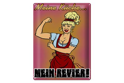 Blechschild Pinup 30x40cm Spruch Meine Küche mein Revier