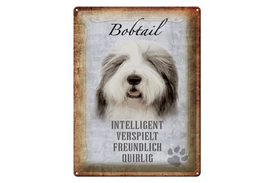 Blechschild Spruch 30x40cm Bobtail Hund verspielt Schild