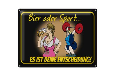 Blechschild Pinup 30x40cm Bier oder Sport Entscheidung