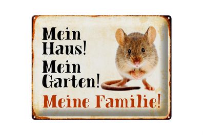 Blechschild Tiere 40x30cm Maus mein Haus Garten Familie