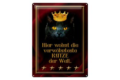 Blechschild Spruch 30x40cm hier wohnt Katze der Welt