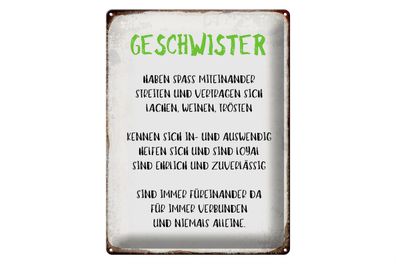 Blechschild Spruch 30x40cm Geschwister füreinander da