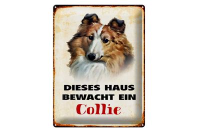 Blechschild Hund 30x40cm dieses Haus bewacht ein Collie