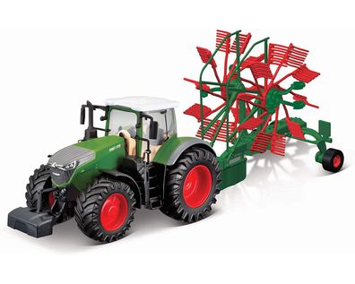 Bburago 18-31665 - Traktor Fendt 1050 Vario mit Heuwender (10cm) Trecker Modell