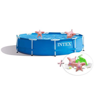 INTEX 28200NP Metal-Frame Pool (305x76cm) Gartenpool + aufblasbare Schwimmtiere