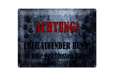 Blechschild Hinweis 40x30cm Achtung freilaufender Hund