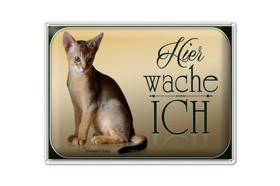 Blechschild Katze 40x30cm Abessinier Katze hier wache ich