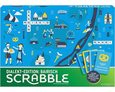 Mattel Scrabble Dialekt-Edition Bairisch Brettspiel Wortspiel Bayern 2-4 Spieler