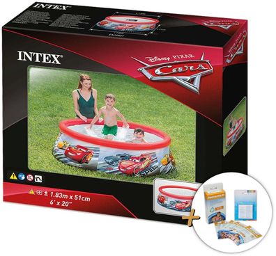 INTEX 28103NP EasySet Pool Cars 880l 183x51cm + Wasserpflege & Reparaturflicken