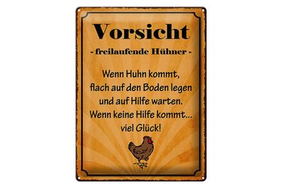 Blechschild Spruch 30x40cm Vorsicht freilaufende Hühner