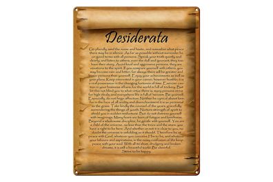 Blechschild Spruch 30x40cm Desiderata Gedicht Englisch