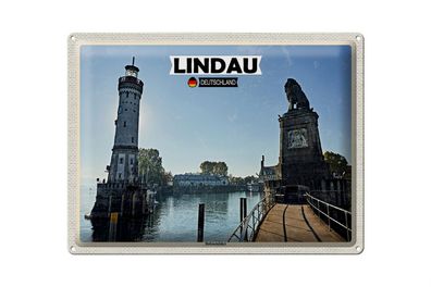 Blechschild Städte Lindau Hafeneinfahrt Fluss Gebäude 40x30cm