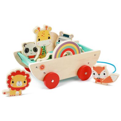 Fisher-Price Holz-Ziehwagen mit 8 Tieren Holzspielzeug Kleinkinder ab 18 Monaten