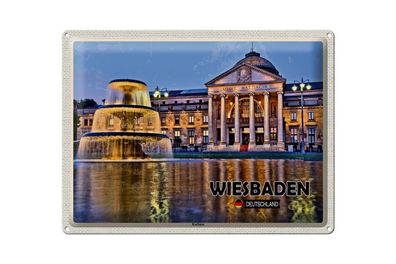 Blechschild Städte Wiesbaden Kurhaus Brunnen 40x30cm