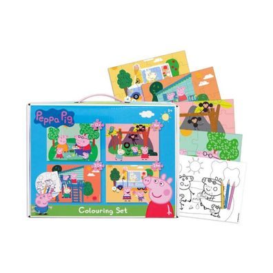 Peppa Wutz - Puzzle-Set zum ausmalen Kinderpuzzle Buntstifte Malen Puzzel Pig