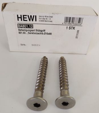 HEWI BA801.12 Senkholzschrauben Ø10 x 80 mm Befestigung für Stützgriff 801.50