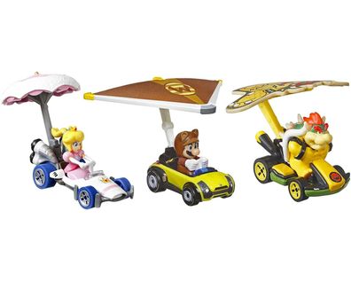 Hot Wheels Mario Kart Mini Fahrzeuge 3er Pack (Mario, Bowser, Princess Peach)