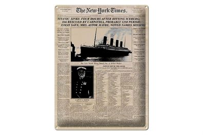 Blechschild Zeitung 30x40cm New York Times Titanic sinks