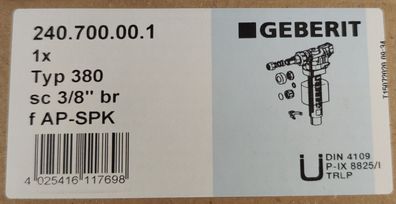 Geberit Typ 380 Füllventil Wasseranschluss seitlich, 3/8", Nippel aus Messing