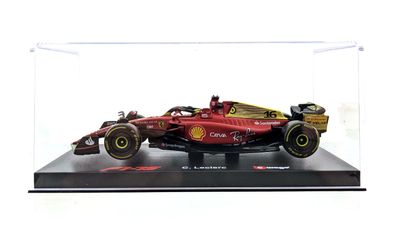 Bburago Modellauto Ferrari F1-75 Leclerc #16 Monza-Ausführung (Maßstab 1:43) Box