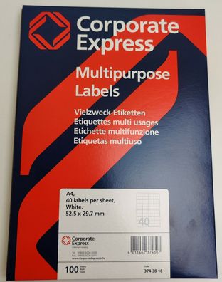 Corporate Express Vielzweck-Etiketten A4 100 Blatt 52,5x29,7 mm 3743816