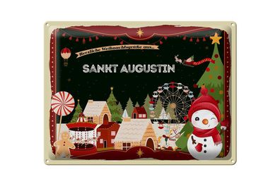 Blechschild Weihnachten Grüße aus SANKT Augustin Geschenk 40x30cm