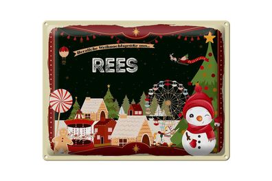 Blechschild Weihnachten Grüße aus REES Geschenk 40x30cm