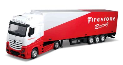 Bburago StreetFire Modelltruck - Mercedes Actros mit Auflieger Firestone (1:43)