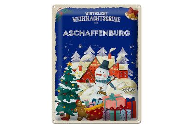 Blechschild Weihnachtsgrüße Aschaffenburg Geschenk 30x40cm