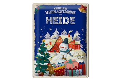 Blechschild Weihnachtsgrüße aus HEIDE Geschenk 30x40cm