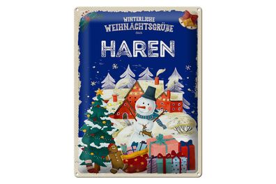 Blechschild Weihnachtsgrüße aus HAREN Geschenk 30x40cm