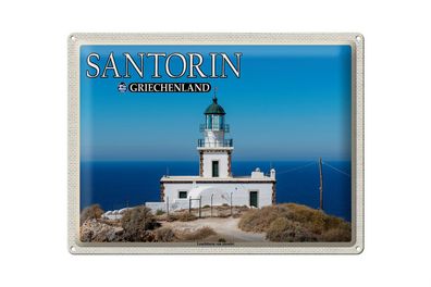 Blechschild Reise 40x30cm Santorin Griechenland Leuchtturm Akrotiri