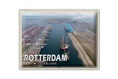 Blechschild Reise 40x30cm Rotterdam Niederlande Hafen Schiffe