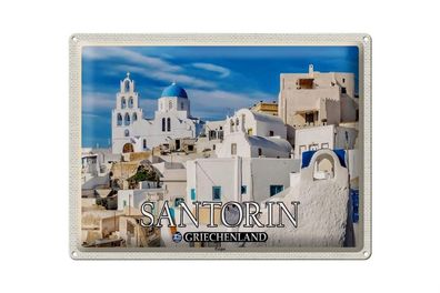 Blechschild Reise 40x30cm Santorin Griechenland Pyrgos Dorf